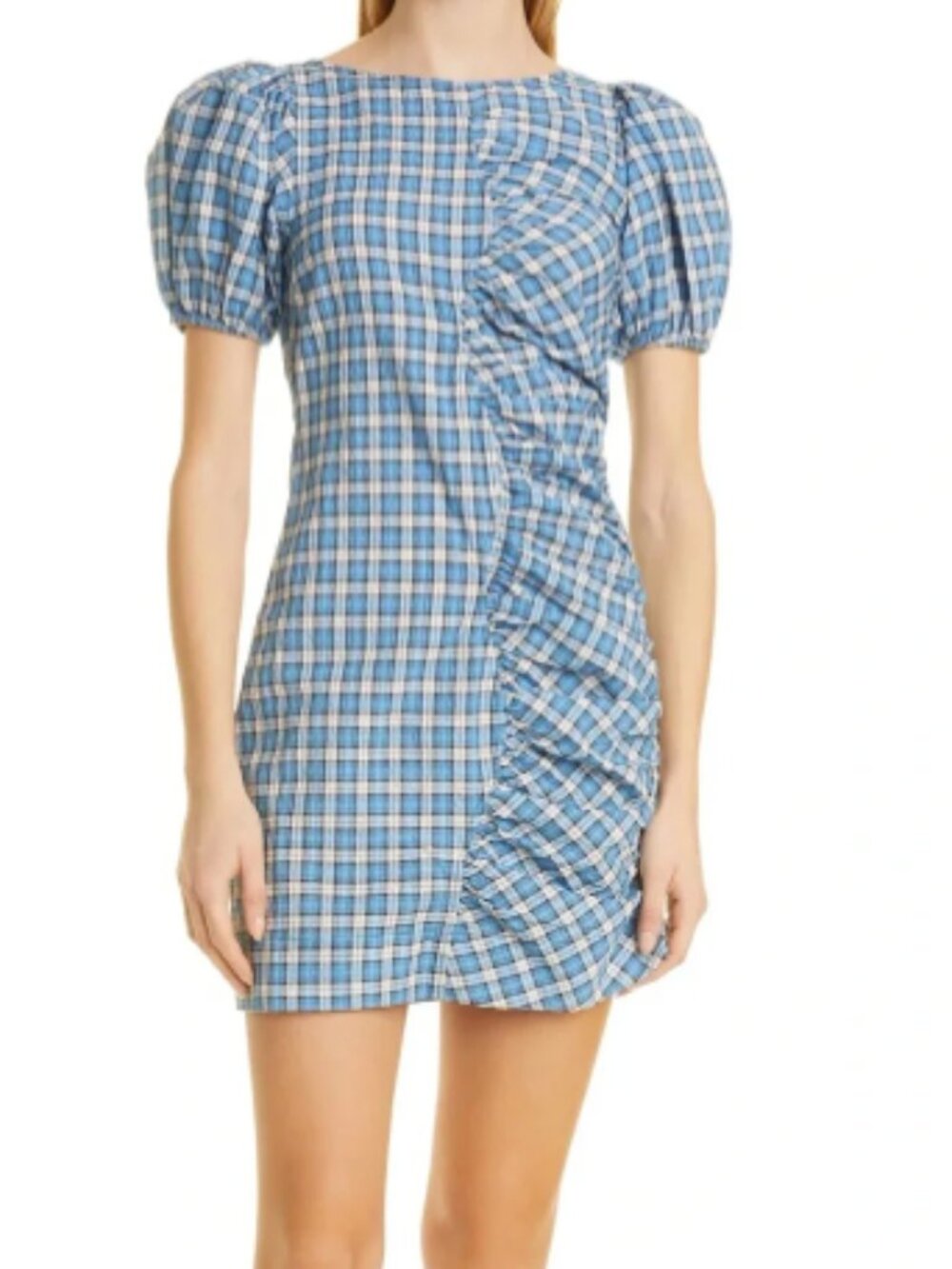 Ganni Check ruched Seersuckerr Minidress